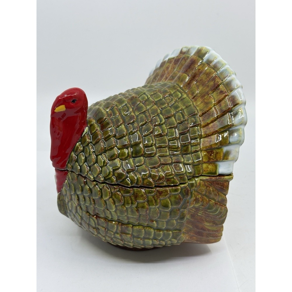 Vintage Ceramic Turkey Thanksgiving Candy Dish 70s Drip Glaze Cookie Jar